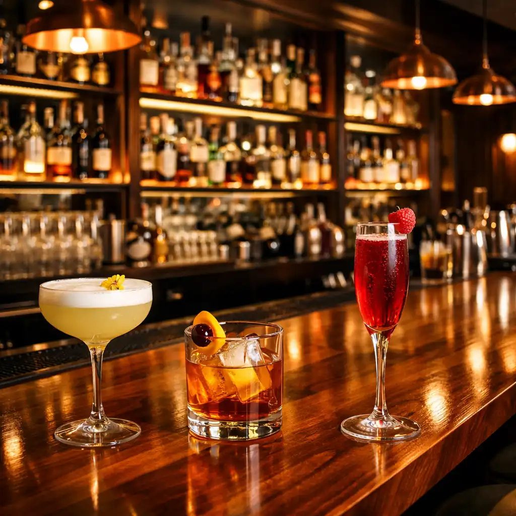 Bar élégant du Salon Acacia avec cocktails signature