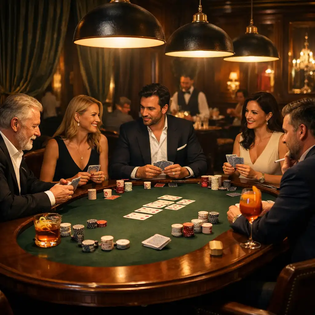 Table de poker physique avec cocktails signature au salon de poker du Salon Acacia