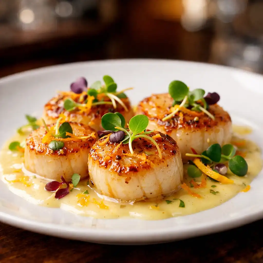 Saint-Jacques snackées, beurre blanc au yuzu