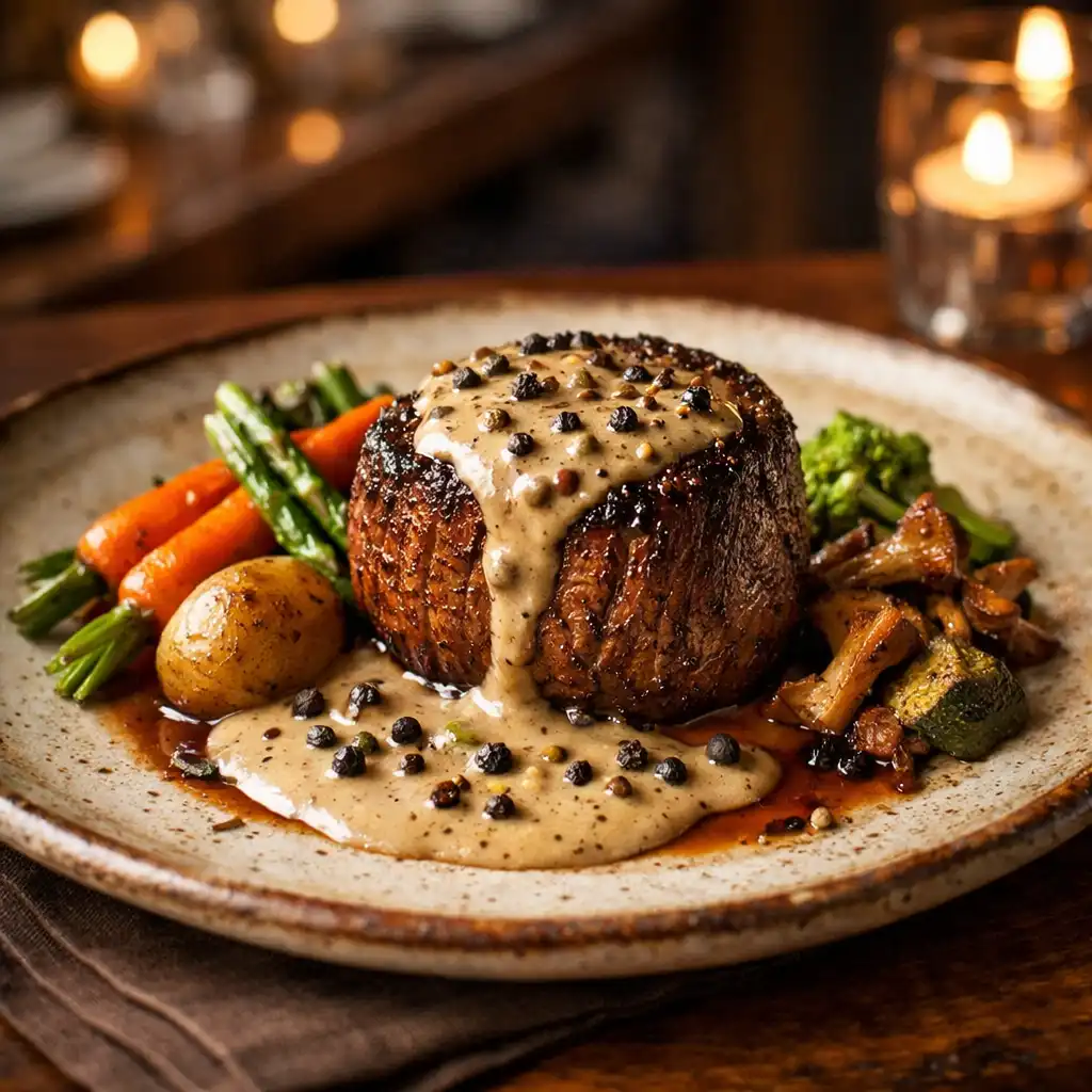 Filet de bœuf sauce au poivre, plat signature du Salon Acacia
