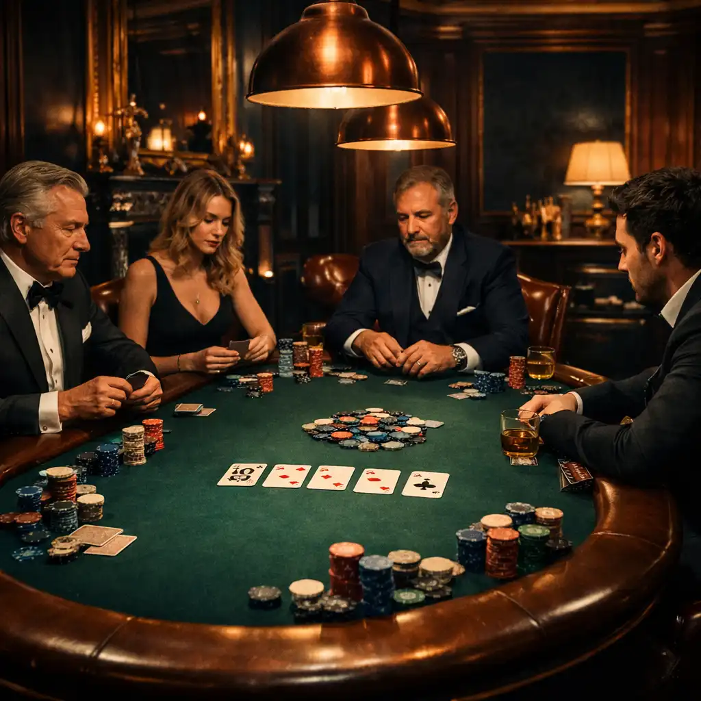Table de poker élégante dans le Salon de Poker de Salon Acacia, éclairée par une lumière tamisée