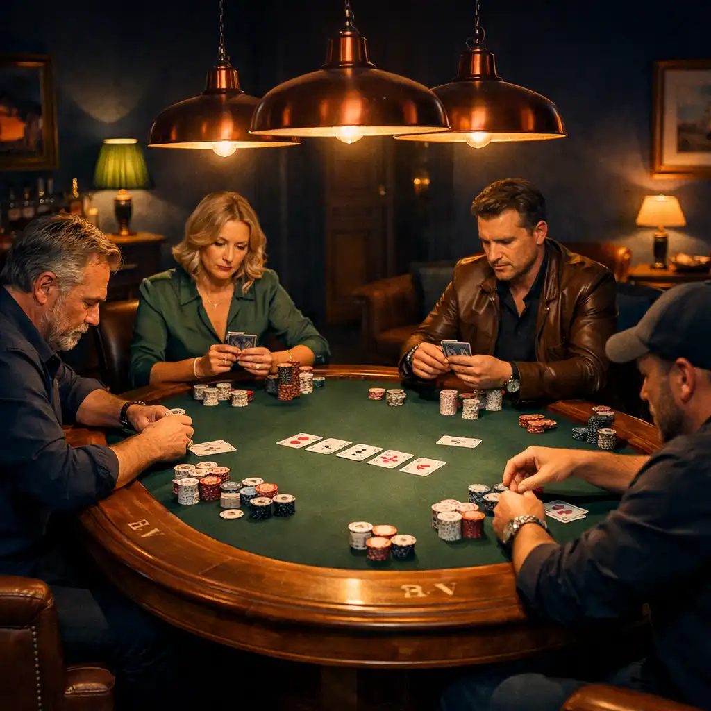 Table de poker en bois dans le salon privé du Salon Acacia
